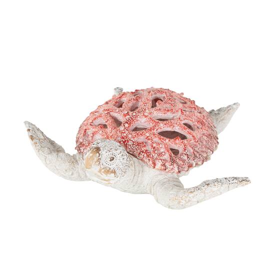 8.25" Red & White Polystone Sea Turtle Swimming with Textured Shell Decorative Sculpture